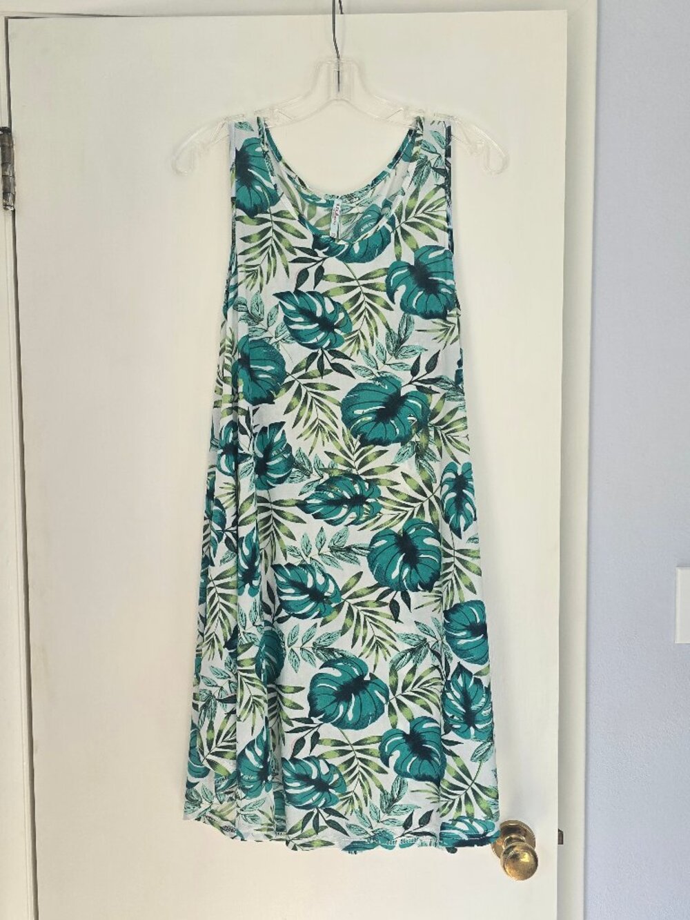 Isla Bonita Sleeveless Swim Coverup White With Green Tropical Palm Monstera